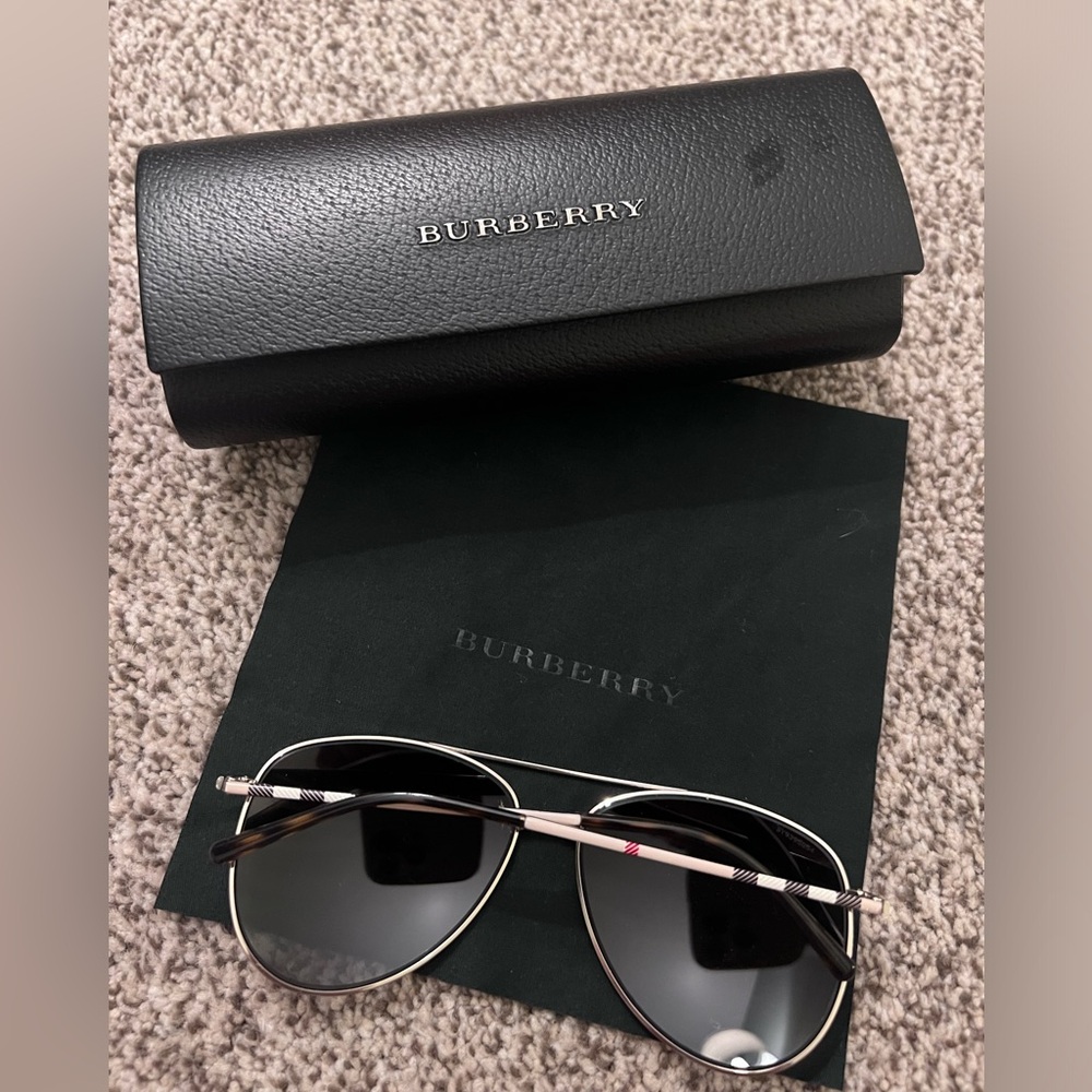 Burberry Silver Frame Black Lens Sunglasses